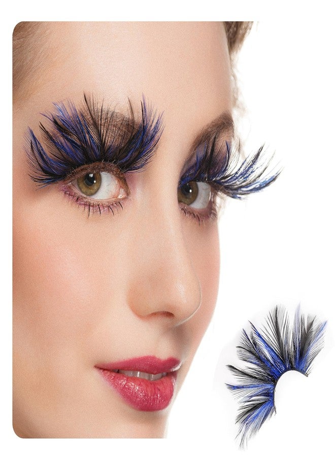 Dorisue Halloween eyelashes Double Lip Black with Blue Big Extra Long Feather eyelashes Long and Thick Exaggerated False Eyelashes Extension for Women Girls Cosplay Fancy Ball Halloween (Blue) - Image 1